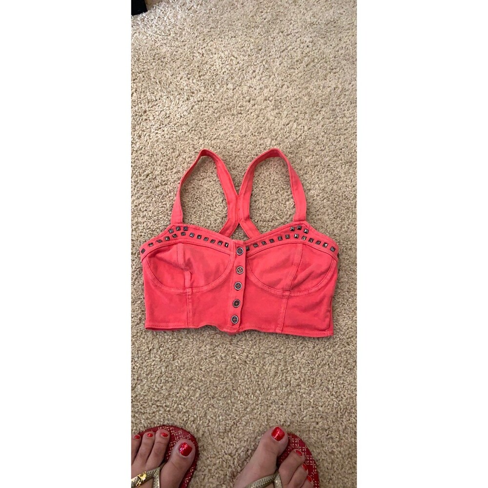 Nollie pink studded button up crop top